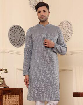 men striped regular fit long kurta