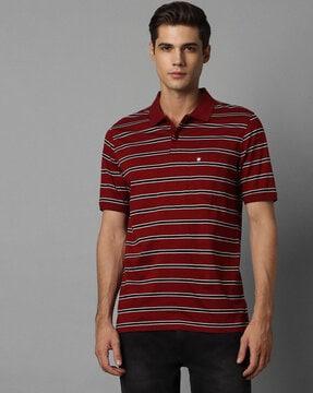 men striped regular fit polo t-shirt with patch pocket