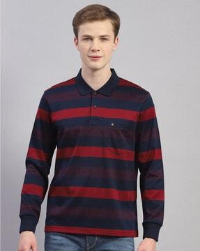 men striped regular fit polo t-shirt with patch pocket