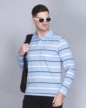 men striped regular fit polo t-shirt with patch pocket