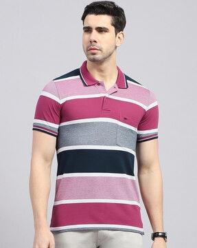 men striped regular fit polo t-shirt with patch pocket