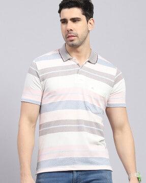men striped regular fit polo t-shirt with patch pocket