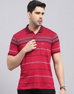 men striped regular fit polo t-shirt with patch pocket