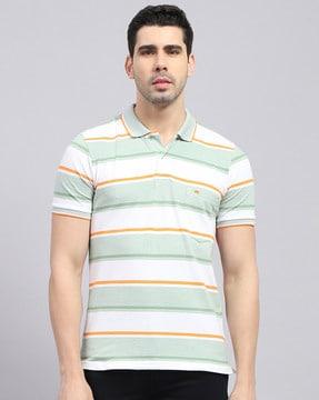 men striped regular fit polo t-shirt with patch pocket