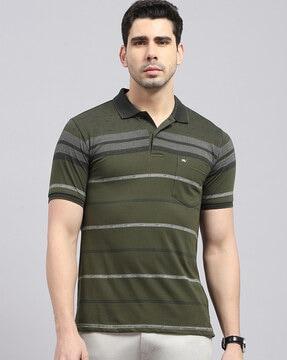 men striped regular fit polo t-shirt with patch pocket