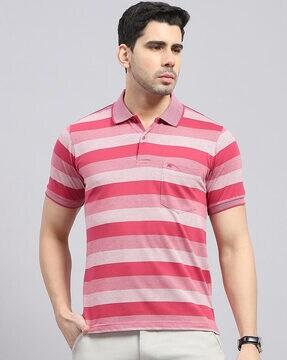 men striped regular fit polo t-shirt with patch pocket