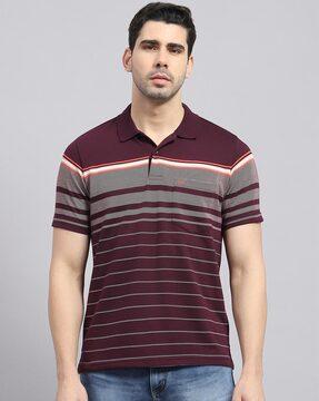 men striped regular fit polo t-shirt with patch pocket