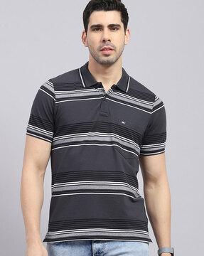 men striped regular fit polo t-shirt with patch pocket