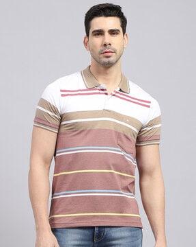 men striped regular fit polo t-shirt with patch pocket