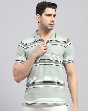 men striped regular fit polo t-shirt with patch pocket