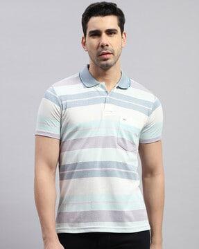 men striped regular fit polo t-shirt with patch pocket