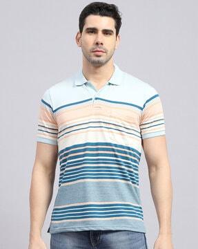 men striped regular fit polo t-shirt with patch pocket