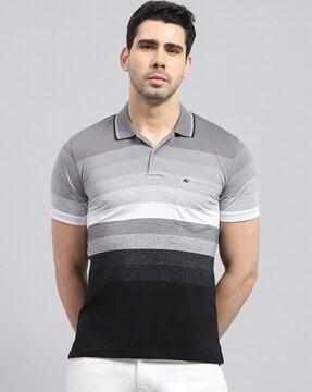 men striped regular fit polo t-shirt with patch pocket