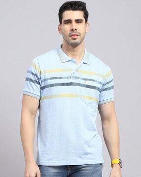 men striped regular fit polo t-shirt with patch pocket