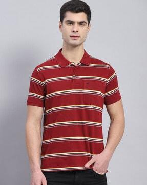 men striped regular fit polo t-shirt with patch pocket