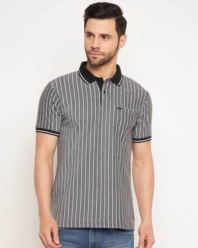 men striped regular fit polo t-shirt with patch pocket