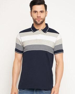 men striped regular fit polo t-shirt with patch pocket