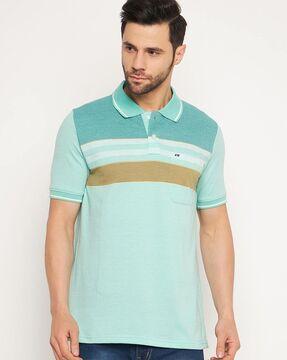 men striped regular fit polo t-shirt with patch pocket