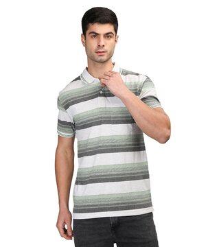 men striped regular fit polo t-shirt with patch pocket