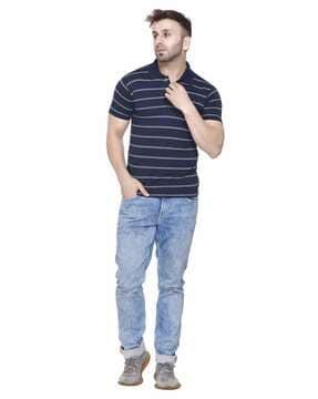 men striped regular fit polo t-shirt with patch pocket