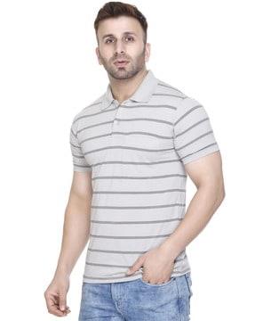 men striped regular fit polo t-shirt with patch pocket