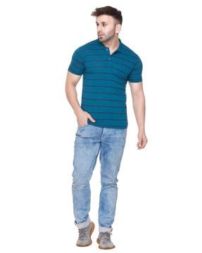 men striped regular fit polo t-shirt with patch pocket