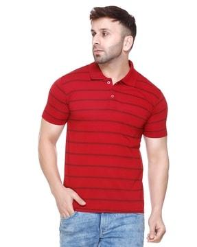 men striped regular fit polo t-shirt with patch pocket