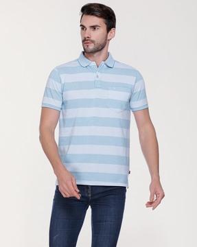 men striped regular fit polo t-shirt with patch pocket