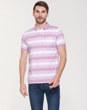 men striped regular fit polo t-shirt with patch pocket