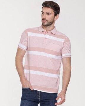 men striped regular fit polo t-shirt with patch pocket