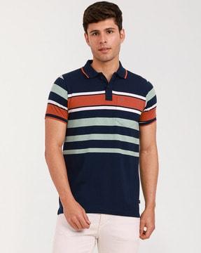 men striped regular fit polo t-shirt with patch pocket