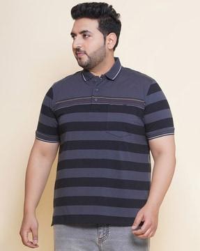 men striped regular fit polo t-shirt with patch pocket