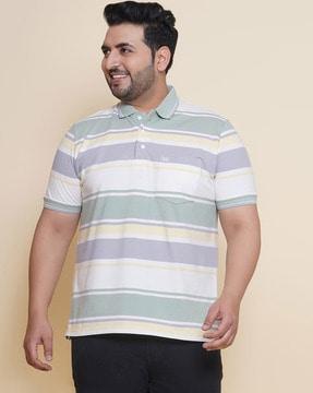 men striped regular fit polo t-shirt with patch pocket