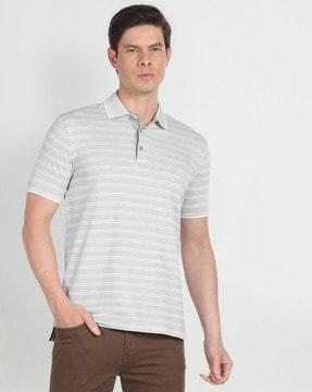 men striped regular fit polo t-shirt with patch pocket