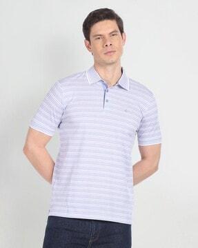 men striped regular fit polo t-shirt with patch pocket