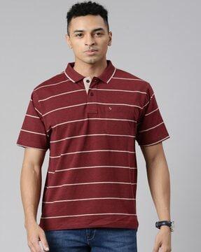 men striped regular fit polo t-shirt with patch pocket