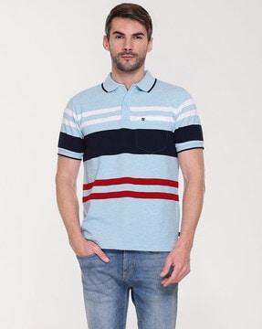 men striped regular fit polo t-shirt with short sleeves