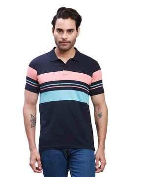 men striped regular fit polo t-shirt