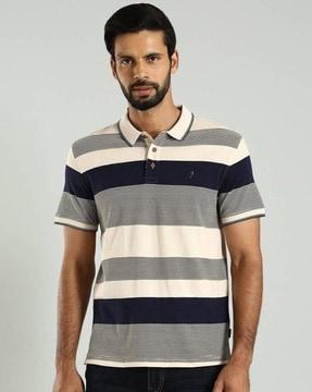 men striped regular fit pure cotton polo t-shirt