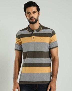 men striped regular fit pure cotton polo t-shirt