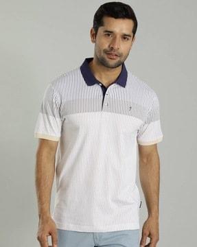 men striped regular fit pure cotton polo t-shirt