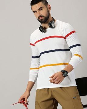 men striped regular fit round-neck t-shirt