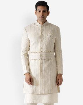 men striped regular fit sherwani