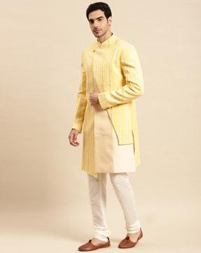 men striped regular fit sherwani