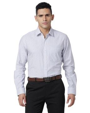 men striped regular fit shirt with cuffed sleeves