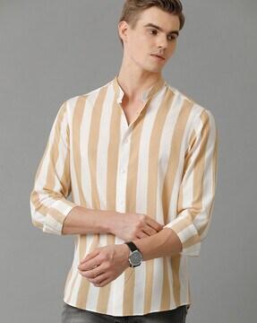 men striped regular fit shirt with mandarin collar