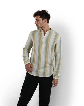 men striped regular fit shirt with mandarin collar