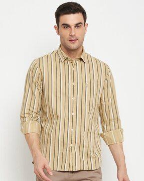 men striped regular fit shirt with patch pocket