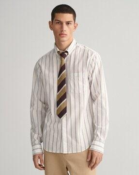 men striped regular fit shirt with patch pocket