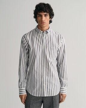 men striped regular fit shirt with patch pocket